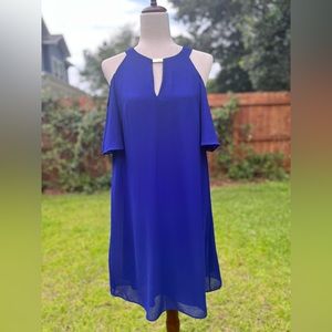 Vince Camuto Cobalt Cold Shoulder Float Chiffon Shift Dress